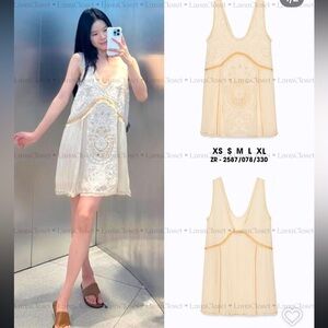 Zara ZW Collection Embroidered Lace Dress Ecru Medium